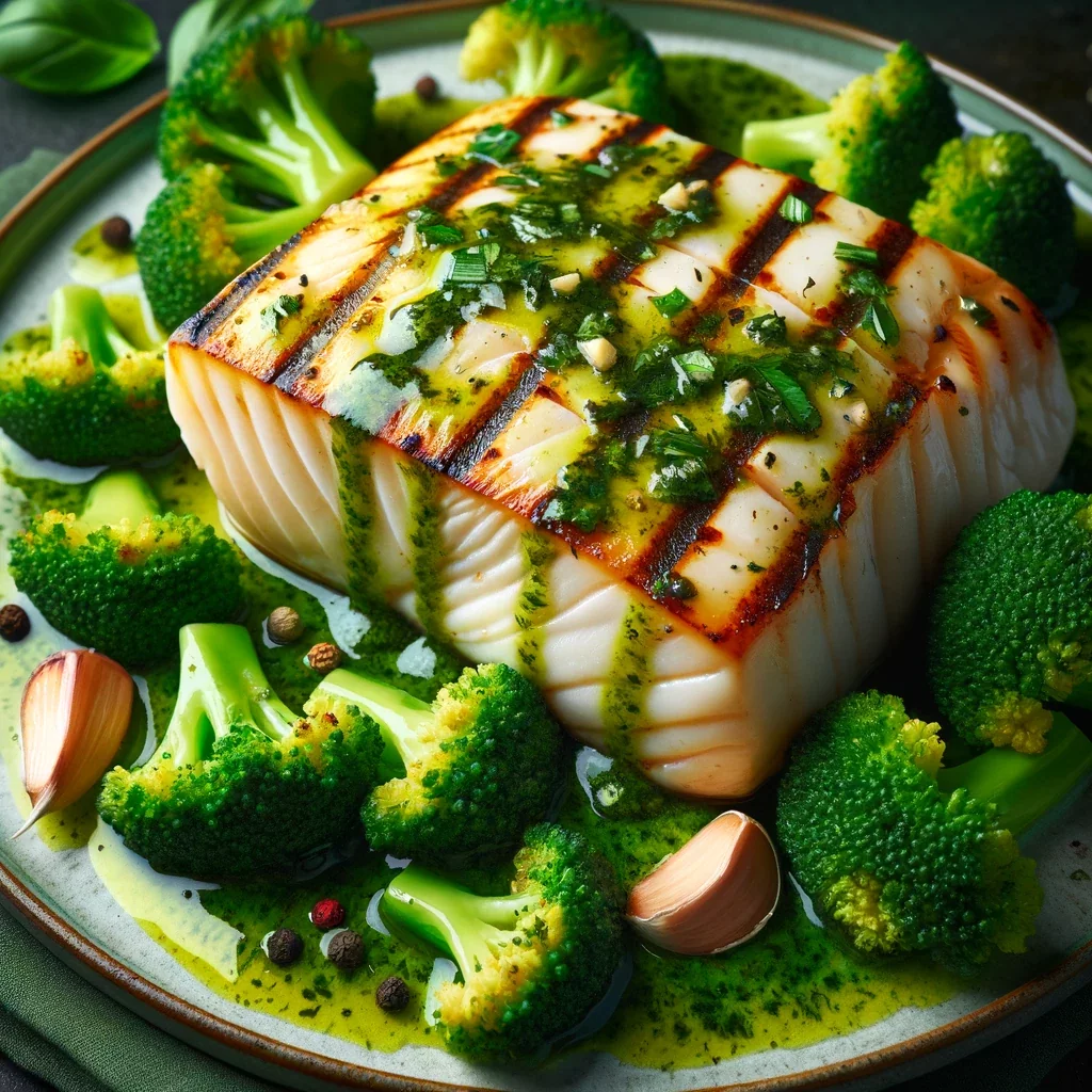 Grilled Halibut with Herb Sauce and Broccoli - MealMaps