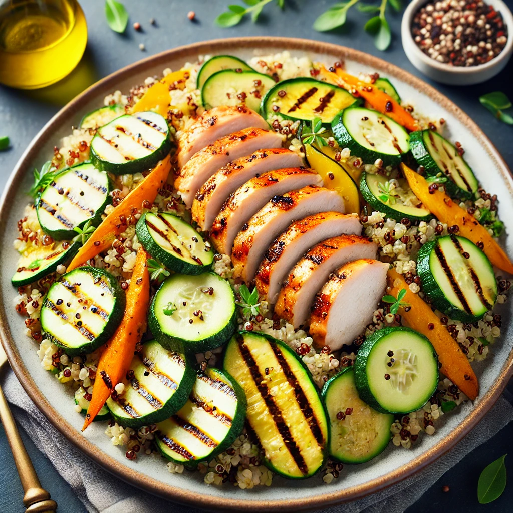 Quinoa and Roasted Vegetable Salad with Grilled Chicken (HF) - MealMaps