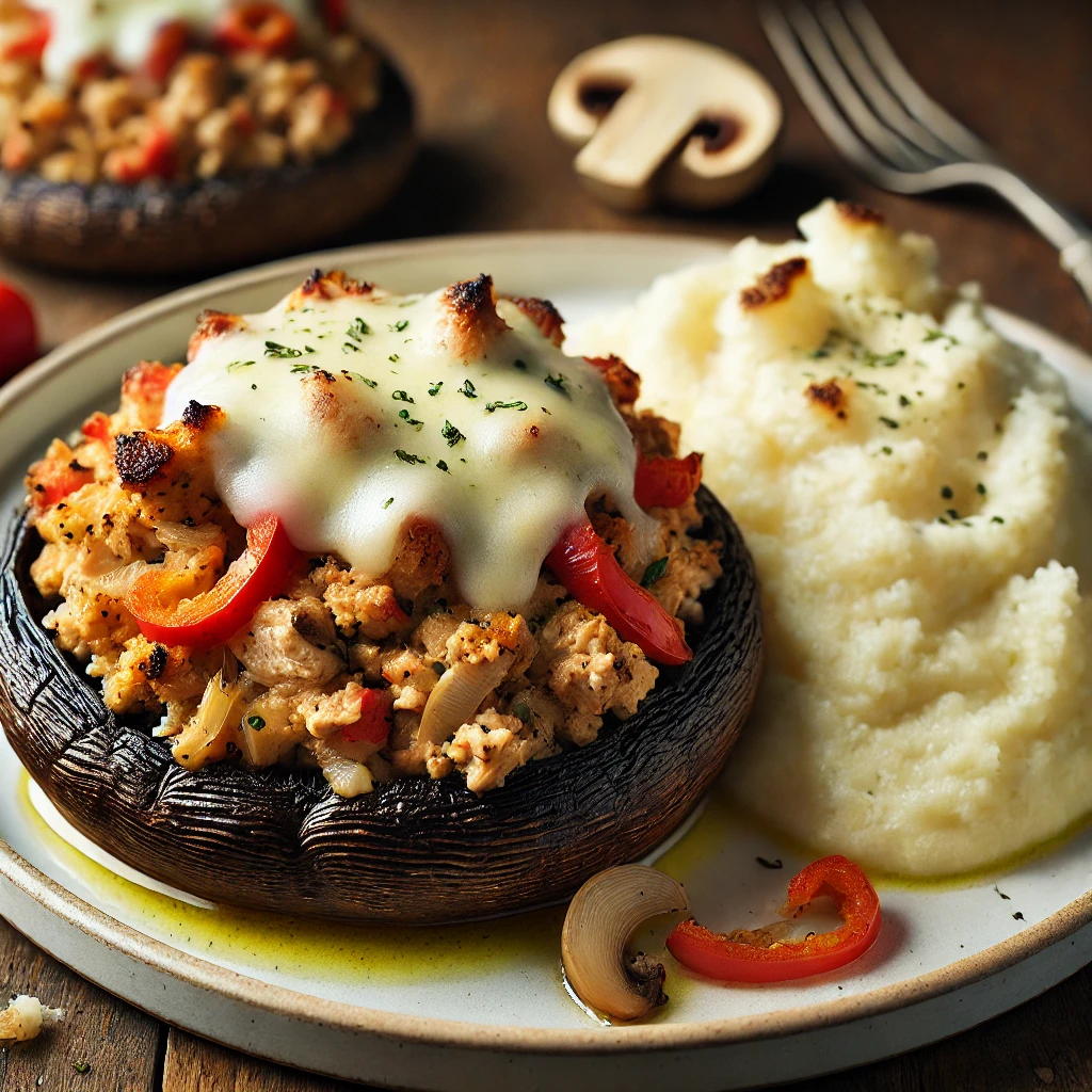 Turkey Stuffed Portobello Mushroom with Cauliflower Mash - MealMaps