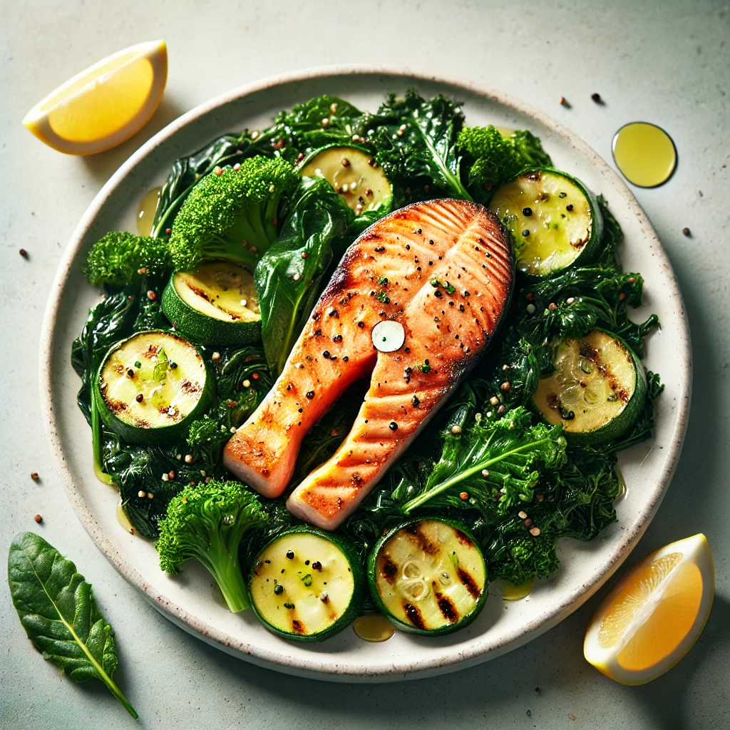 Salmon with Sautéed Kale and Lemon Zucchini - MealMaps